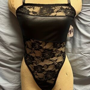 Elegant Black Lace Thong Bodysuit